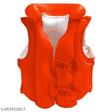Red life jacket with multiple straps and fasteners, designed for children's safety in water activities