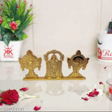 Gold-plated antique Tirupati Balaji figurine stand with Shankh Chakra, Indian religious decor for home or office table showpiece
