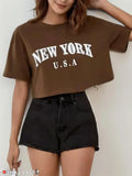 Classic modern cotton blend crop top, New York USA - versatile style for girls and women in multiple sizes
