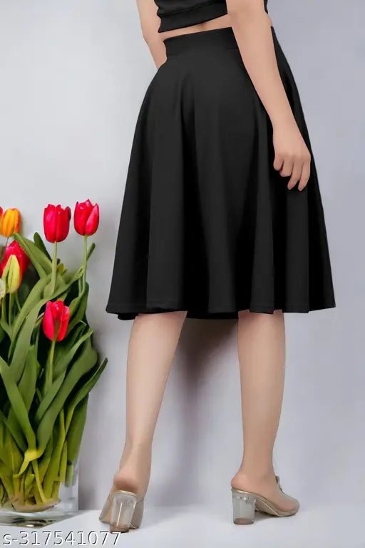 Black lace knee-length skirt