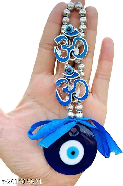 2 Om Evil Eye Hanging for Car Accessories | Turkish Evil Eye Two Om Hanging Ornament for Home Outdoor Car Office
