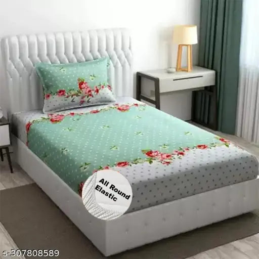 Cotton elastic fitted bedsheets & king size pillow cover, floral print, soft, breathable, summer-ready, TIRKUTA brand
