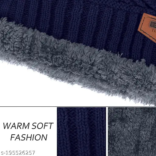 EliteX winter cap, snow-proof, blue fur trim, fleece neck warmer