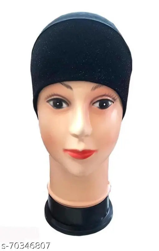 A black hijab cap with a shimmer effect, designed for modesty