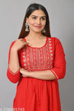 Red rayon embroidered kameez kurta style dress