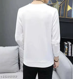 White polyester "D MY LIFE LINE" printed full sleeve round neck t-shirt for men, casual type clothing on hanger