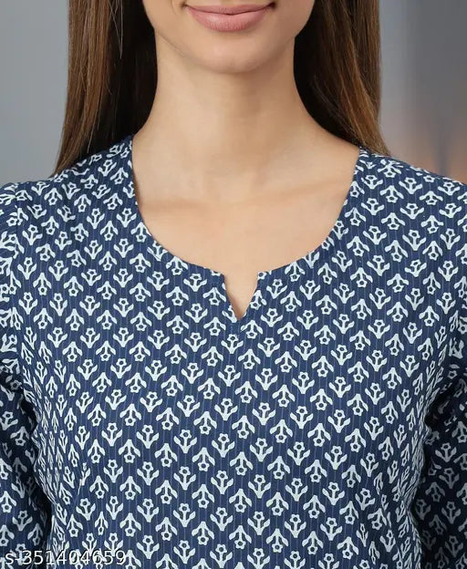 Blue cotton printed night suits set on hanger for women's sleepwear, India-made cotton cambric pyjamas with long sleeves and printed pattern