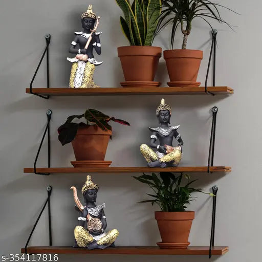 Resin Buddha statue playing musical instruments, size 12.5x10x22cm - elegant home decor for living rooms and more