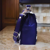 Dark navy blue, patterned material, slouchy office bag, adjustable strap, girls' fashion