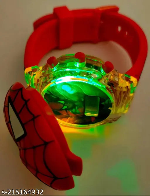 Multicolor LED digital watch with music tune, face cover, glowing light, for kids inspired by Spider-Man, waterproof design