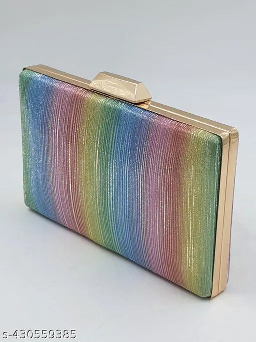 Silver and multi-colored handbag from the HEXCEL Vintage Collection with a glossy finish, likely made of a shiny material like PULeather, featuring a slim design suitable for ladies, with no visible closure or card slots