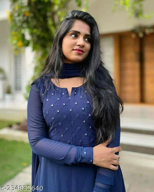 Georgette embellished long-sleeve ladies kurti, available in multiple sizes (M-XXXL) for parties, made in India