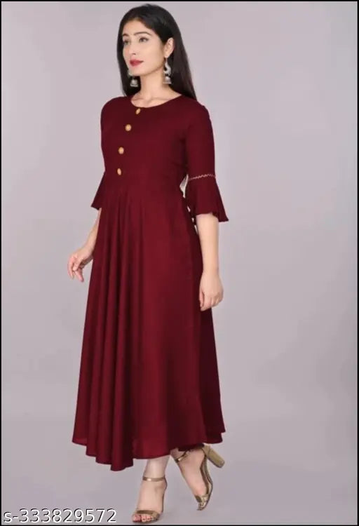 Maroon rayon flared Anarkali kurti, trendy and comfortable for women's fashion events
