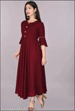 Maroon rayon flared Anarkali kurti, trendy and comfortable for women's fashion events