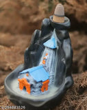 Handcrafted polyresin Kedarnath miniature temple, smoke fountain incense holder with free cones (Indian artifact, multi-colored)