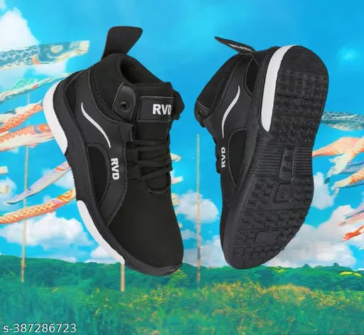 Black lace-up sneaker with white sole, casual footwear for men