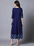 Rayon three-quarter sleeve solid kurta/kurti, Jaipur print, fits well, suitable for casual and formal occasions, made in India