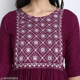 Rayon embroidered aline kurta, solid combo, three-quarter sleeves, women's fashion from India