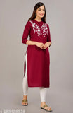 Rayon embroidered straight Kurtis, three-quarter sleeves, Indian fashion