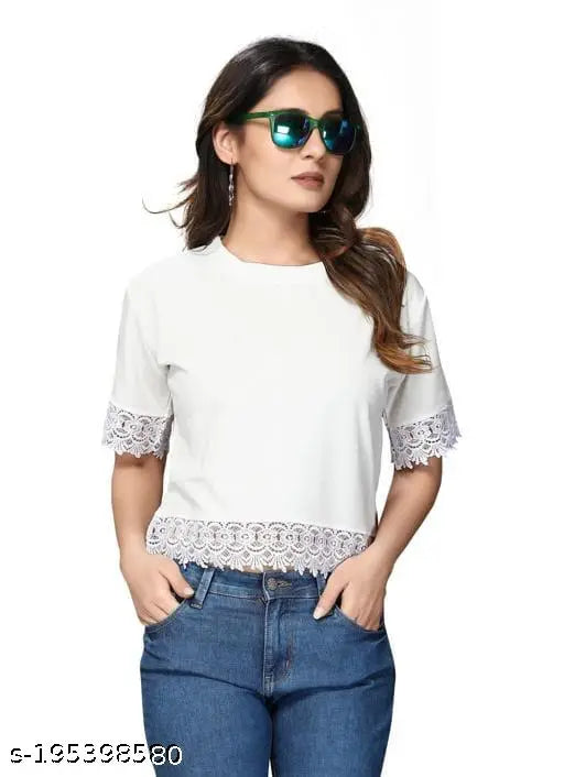 Comfy Lycra short-sleeved women's T-shirt, solid neutral color, S, M, L from India