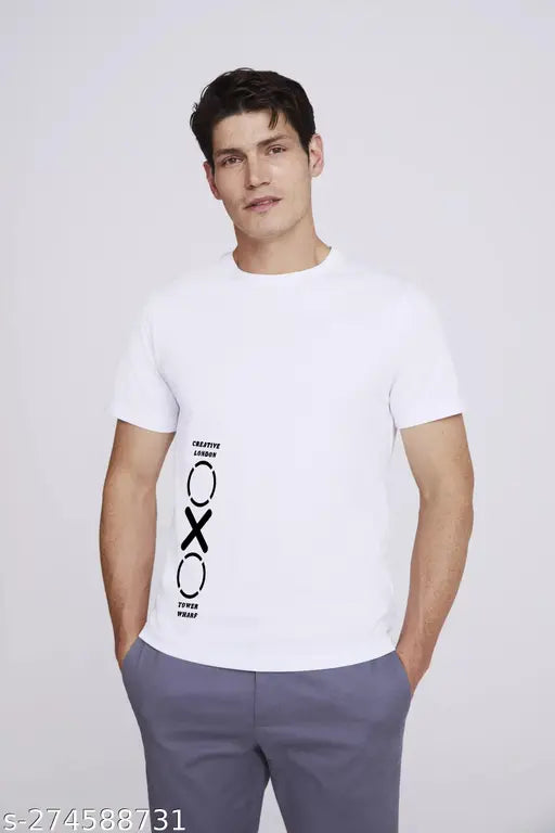 Stylish printed polyester t-shirt for men, quick-drying and ultra-soft, round neck, short sleeves. Made in India." (97 characters)