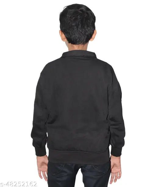 Black jacket with zipper, long sleeves, and buttoned at front