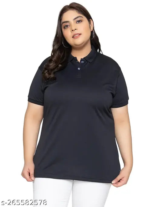 Black cotton blend short sleeve women's t-shirt, solid design for versatile wear in XL, XXL, XXXL, 4XL, 5XL. Soft, comfortable Indian made tee perfect for work, play, or travel