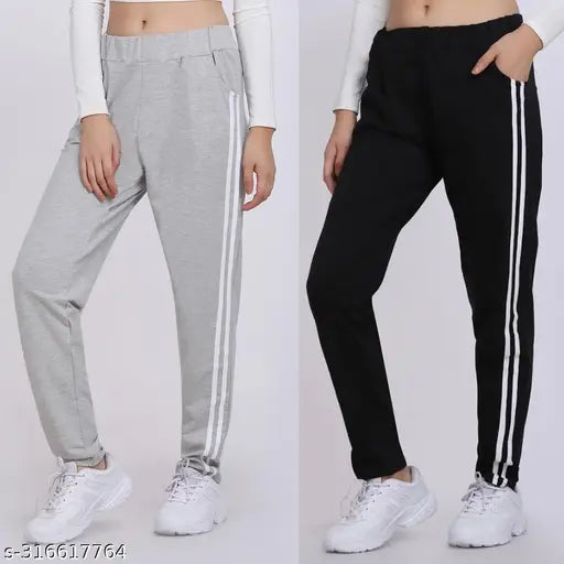 Women's black jogging pants with white stripes