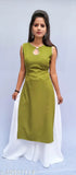Green crepe sleeveless kurti with white palazzos, trending women's clothing, India-made daily wear