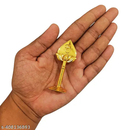 Gold-toned Murugan Vel metal showpiece for home decor, pooja room, office, or car dashboard (7cm) - Indian religious idol art form