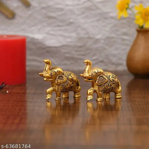 Gold-plated elephant statue, symbolizing wisdom & power for home decor, Indian origin