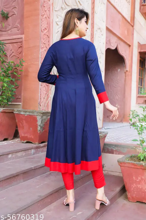 Trendy viscose rayon Anarkali kurti in solid combo, three-quarter sleeves for women's fashion, Indian festival wear