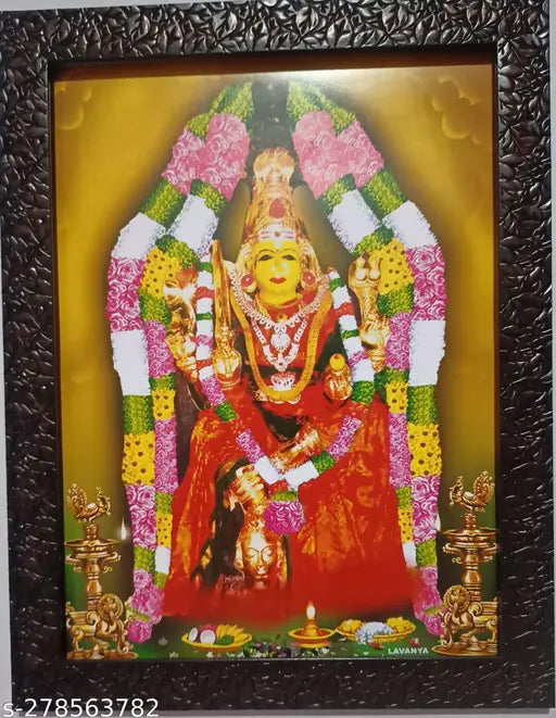 Indian synthetic resin framed wall art, 9x12 Sri Malayanur Angala Parameswari Angala Parameswari Amman Angalamman painting