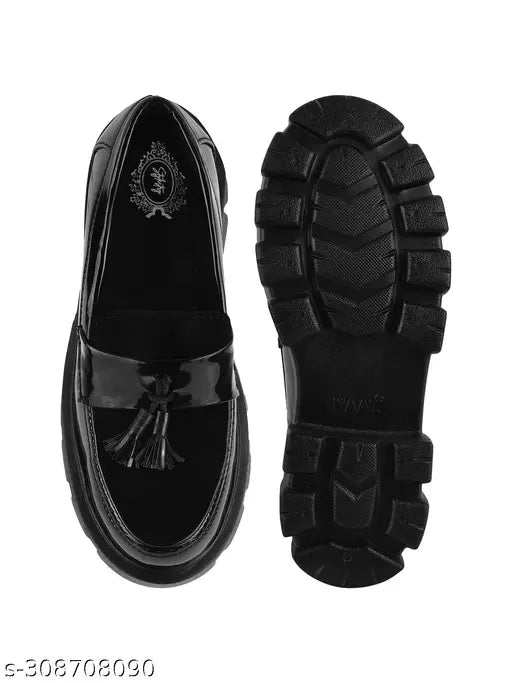 Black patent leather Stylestry Lace Decor Bellies - wide fit classic wedge shoes for women, featuring a tassel detailing on the front