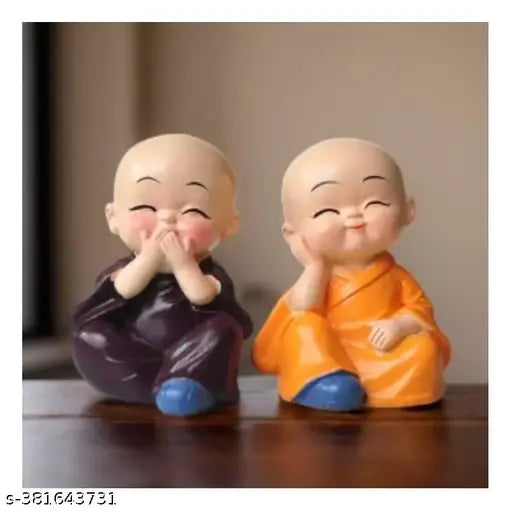 Mini Buddha Monk set (4pcs) for home decoration or car dashboard, handcrafted in India