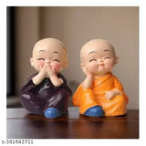 Mini Buddha Monk set (4pcs) for home decoration or car dashboard, handcrafted in India