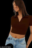 Stylish designer women's lycra T-shirt, solid net pattern, XS - bust 26in, length 10in