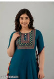 Solid Rayon tassel long flared kurti, three-quarter sleeves, single size M (bust 38in), fashionable Indian apparel