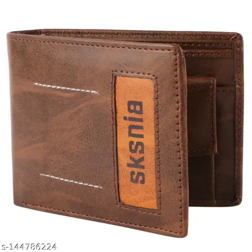Brown faux leather bi-fold wallet, slim and lightweight for men and women, with 3 inbuilt card slots, 2 hidden slots, 1 coin pocket, and 2 currency slots. Premium PU leather construction ensures durability and a personalized feel over time. Perfect gift for men on various occasions