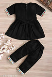 Black embroidered Rayon A-line pyjamas for girls, Indian traditional clothing set