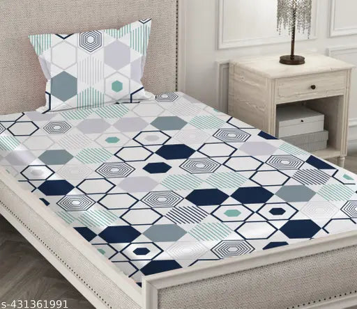 Single size elastic fitted cotton bedsheet with geometric pattern, ideal for summer adult use, upgrades bedroom decor
