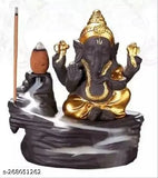 Black and gold Ganesh incense holder with 10 cones, decorative smoke backflow incense showpiece