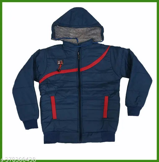 Boys stylish fancy winter jacket with red zip and black hood