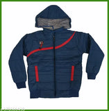 Boys stylish fancy winter jacket with red zip and black hood