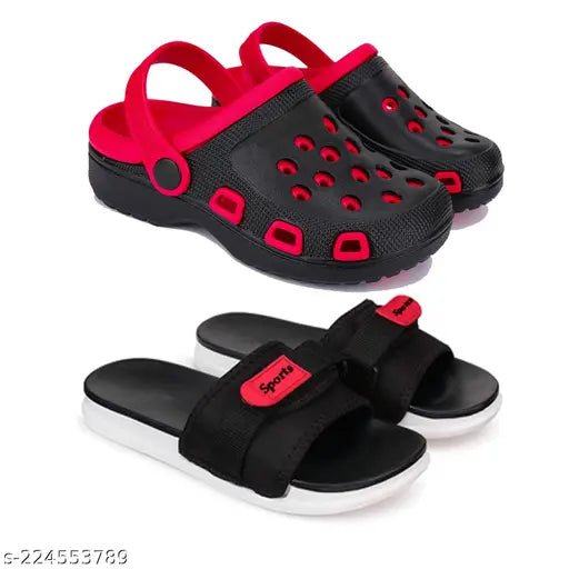 Waterproof EVA slippers for kids, colorblocked design, daily wear flip flops pack of 2