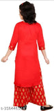 Girls Rayon Kurta Palazzo Set for Festive Party wear, printed net three-quarter sleeves, festive party outfit for children on display