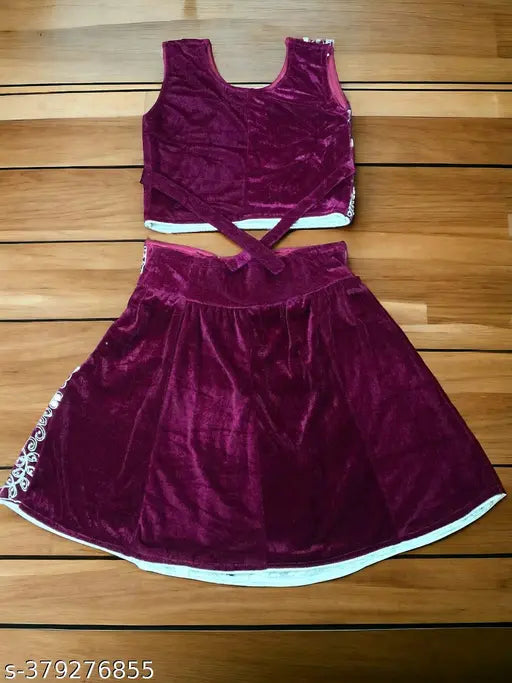 Velvet embellished lehenga choli without dupatta for girls, Indian ethnic wear for 0-3 years