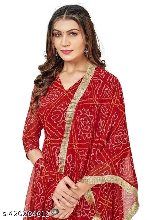 Hand-dyed Bandhani Anarkali kurta set, traditional and elegant for festivewear, georgette fabric, three-quarter sleeves