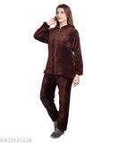 RG winter casual wear full sleeve wool zipper nightsuit - soft, breathable, and stylish women's pyjamas in solid pattern
