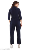 Solid crepe, open-collar jumpsuit for regular wear, three-quarter sleeves, Indian origin